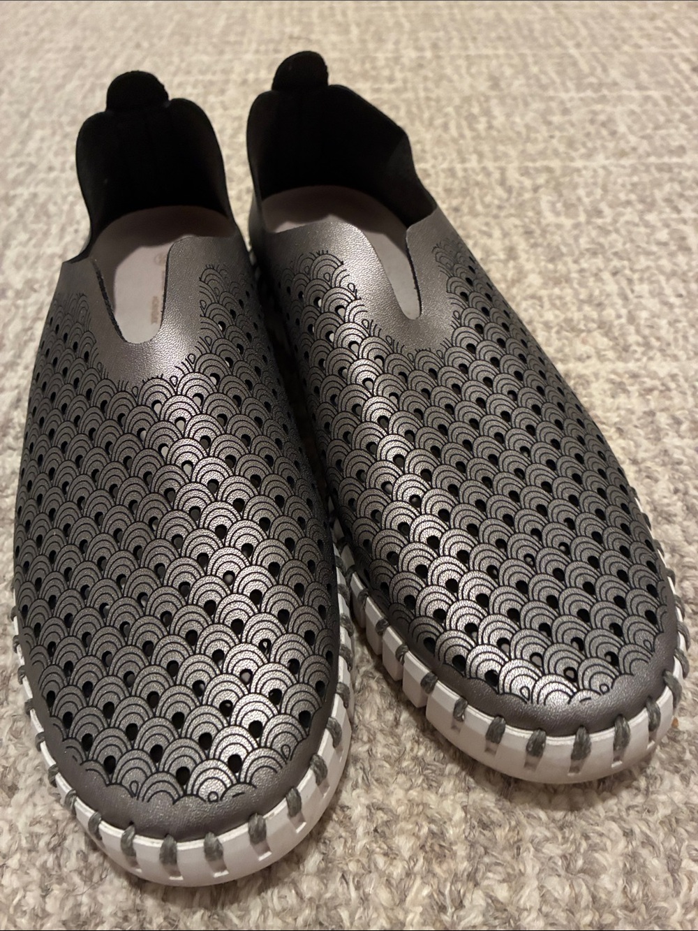 Ilse Jacobsen Metallic Gray Perforated Slip-Ons